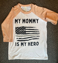 Load image into Gallery viewer, Youth Mommy Hero Baseball Tee
