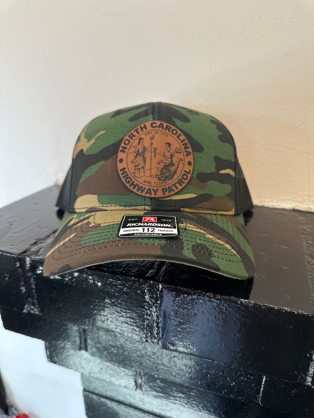 Richardson 112 Hat Leather Seal Patch Camo /Brown