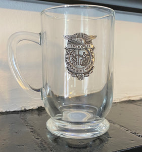 Bolero Glass Coffee Mug (16oz) with Pewter Badge