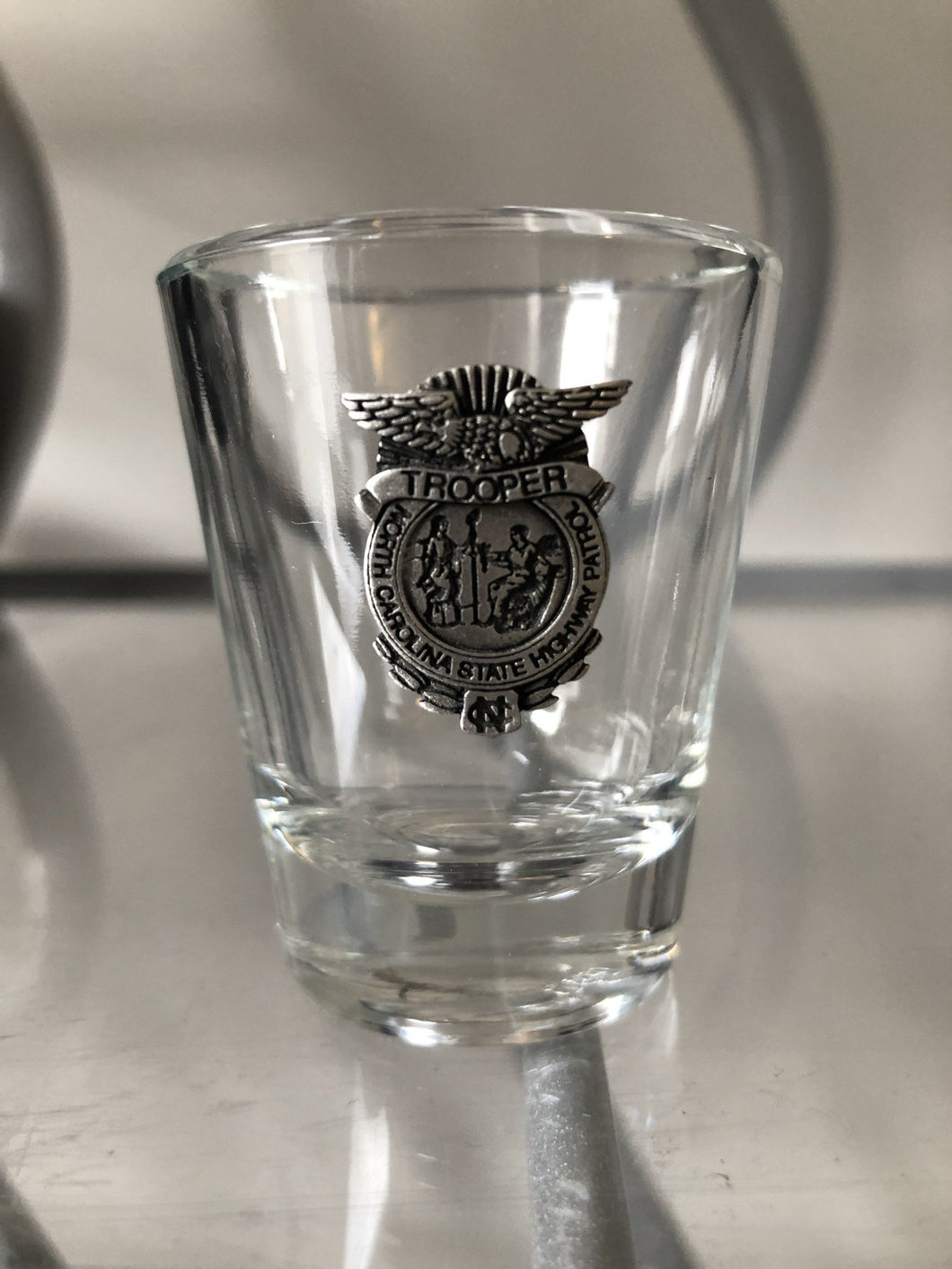 Distinction Shot Glass (2oz) with Pewter Badge